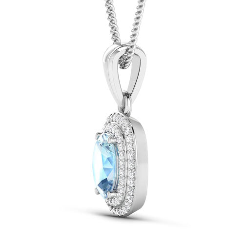Bids.com 1.35 Carat Genuine Aquamarine and White Diamond 14K White Gold Pendant Pendants