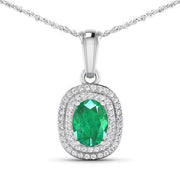 Bids.com 1.50 Carat Genuine Zambian Emerald and White Diamond 14K White Gold Pendant Pendants