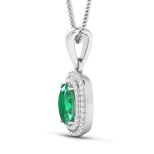 Bids.com 1.50 Carat Genuine Zambian Emerald and White Diamond 14K White Gold Pendant Pendants