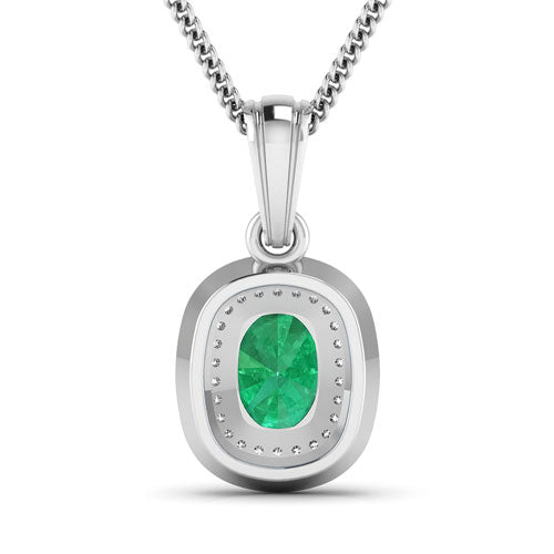 Bids.com 1.50 Carat Genuine Zambian Emerald and White Diamond 14K White Gold Pendant Pendants