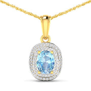 Bids.com 1.35 Carat Genuine Aquamarine and White Diamond 14K Yellow Gold Pendant Pendants
