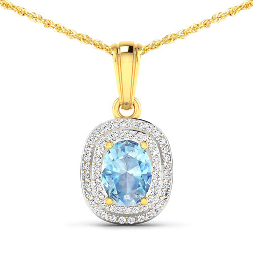 Bids.com 1.35 Carat Genuine Aquamarine and White Diamond 14K Yellow Gold Pendant Pendants