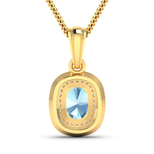 Bids.com 1.35 Carat Genuine Aquamarine and White Diamond 14K Yellow Gold Pendant Pendants