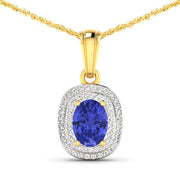 Bids.com 1.45 Carat Genuine Tanzanite and White Diamond 14K Yellow Gold Pendant Pendants