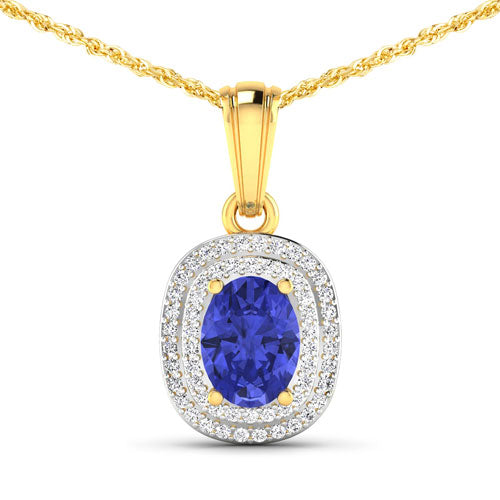 Bids.com 1.45 Carat Genuine Tanzanite and White Diamond 14K Yellow Gold Pendant Pendants