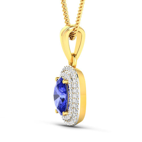 Bids.com 1.45 Carat Genuine Tanzanite and White Diamond 14K Yellow Gold Pendant Pendants