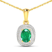 Bids.com 1.50 Carat Genuine Zambian Emerald and White Diamond 14K Yellow Gold Pendant Pendants
