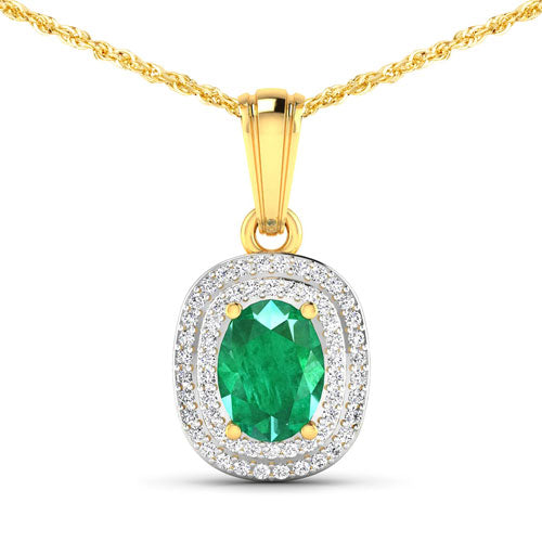 Bids.com 1.50 Carat Genuine Zambian Emerald and White Diamond 14K Yellow Gold Pendant Pendants