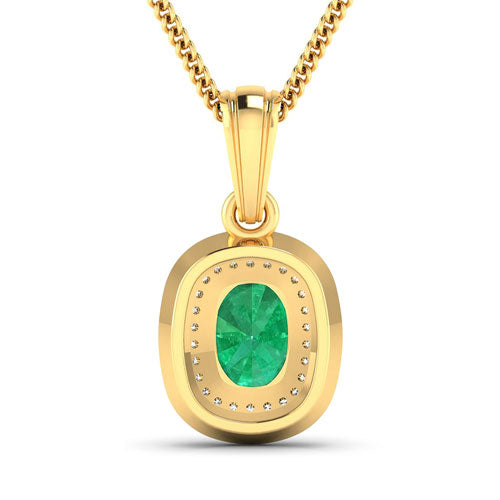 Bids.com 1.50 Carat Genuine Zambian Emerald and White Diamond 14K Yellow Gold Pendant Pendants