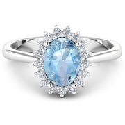 Bids.com 1.62 Carat Genuine Aquamarine and White Diamond 14K White Gold Ring Rings