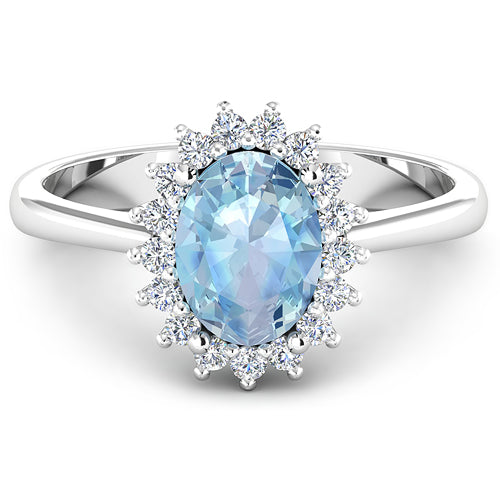 Bids.com 1.62 Carat Genuine Aquamarine and White Diamond 14K White Gold Ring Rings