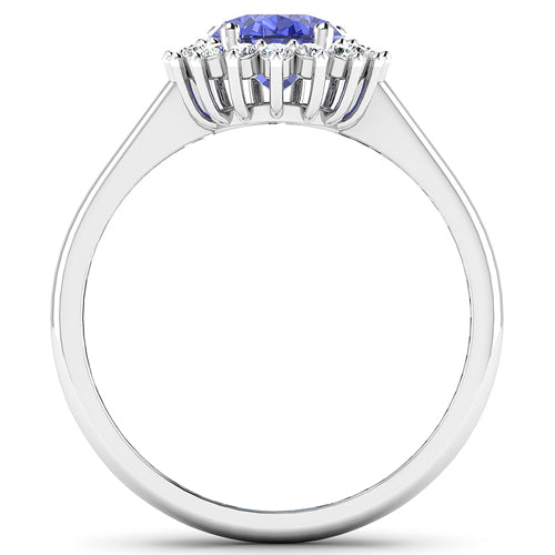Bids.com 1.92 Carat Genuine Tanzanite and White Diamond 14K White Gold Ring Rings
