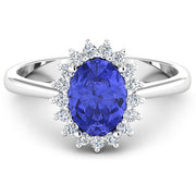 Bids.com 1.92 Carat Genuine Tanzanite and White Diamond 14K White Gold Ring Rings
