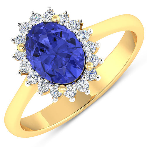 Bids.com 1.92 Carat Genuine Tanzanite and White Diamond 14K Yellow Gold Ring Rings