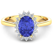 Bids.com 1.92 Carat Genuine Tanzanite and White Diamond 14K Yellow Gold Ring Rings