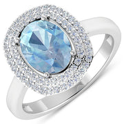 Bids.com 1.72 Carat Genuine Aquamarine and White Diamond 14K White Gold Ring Rings