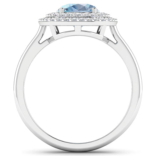 Bids.com 1.72 Carat Genuine Aquamarine and White Diamond 14K White Gold Ring Rings