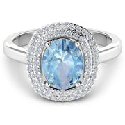 Bids.com 1.72 Carat Genuine Aquamarine and White Diamond 14K White Gold Ring Rings