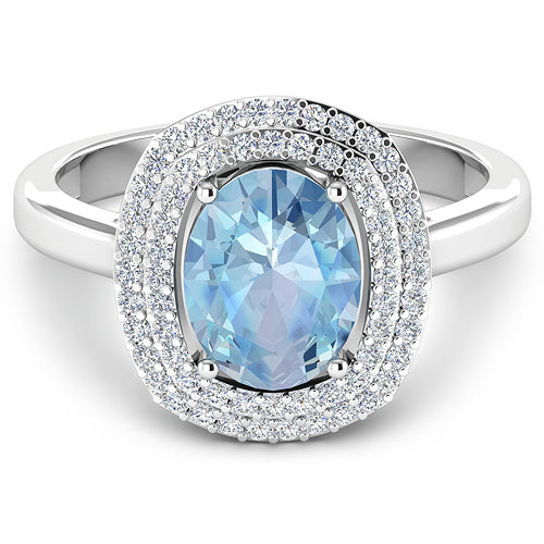 Bids.com 1.72 Carat Genuine Aquamarine and White Diamond 14K White Gold Ring Rings