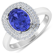 Bids.com 2.02 Carat Genuine Tanzanite and White Diamond 14K White Gold Ring Rings