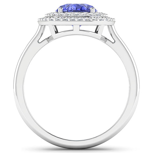 Bids.com 2.02 Carat Genuine Tanzanite and White Diamond 14K White Gold Ring Rings