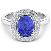 Bids.com 2.02 Carat Genuine Tanzanite and White Diamond 14K White Gold Ring Rings