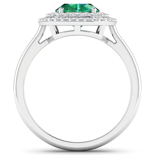 Bids.com 1.97 Carat Genuine Zambian Emerald  and White Diamond 14K White Gold Ring Rings
