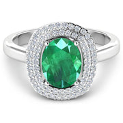 Bids.com 1.97 Carat Genuine Zambian Emerald  and White Diamond 14K White Gold Ring Rings