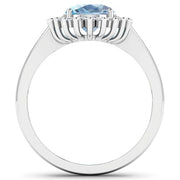 Bids.com 1.24 Carat Genuine Aquamarine and White Diamond 14K White Gold Ring Rings