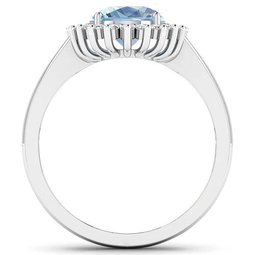 Bids.com 1.24 Carat Genuine Aquamarine and White Diamond 14K White Gold Ring Rings