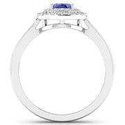 Bids.com 0.91 Carat Genuine Tanzanite and White Diamond 14K White Gold Ring Rings