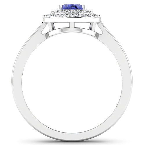 Bids.com 0.91 Carat Genuine Tanzanite and White Diamond 14K White Gold Ring Rings