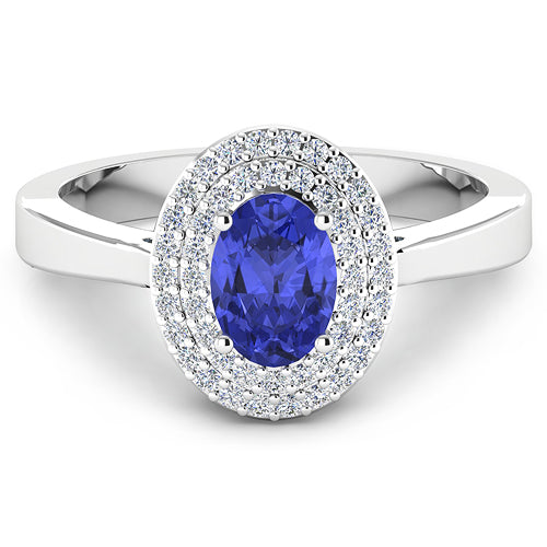 Bids.com 0.91 Carat Genuine Tanzanite and White Diamond 14K White Gold Ring Rings