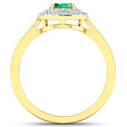 Bids.com 0.88 Carat Genuine Zambian Emerald  and White Diamond 14K Yellow Gold Ring Rings