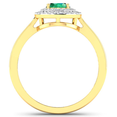 Bids.com 0.88 Carat Genuine Zambian Emerald  and White Diamond 14K Yellow Gold Ring Rings