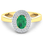 Bids.com 0.88 Carat Genuine Zambian Emerald  and White Diamond 14K Yellow Gold Ring Rings