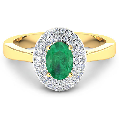 Bids.com 0.88 Carat Genuine Zambian Emerald  and White Diamond 14K Yellow Gold Ring Rings
