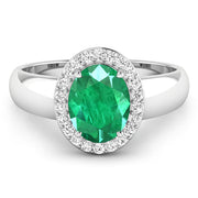 Bids.com 1.87 Carat Genuine Zambian Emerald and White Diamond 14K White Gold Ring Rings