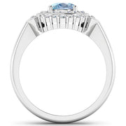 Bids.com 1.57 Carat Genuine Aquamarine and White Diamond 14K White Gold Ring Rings