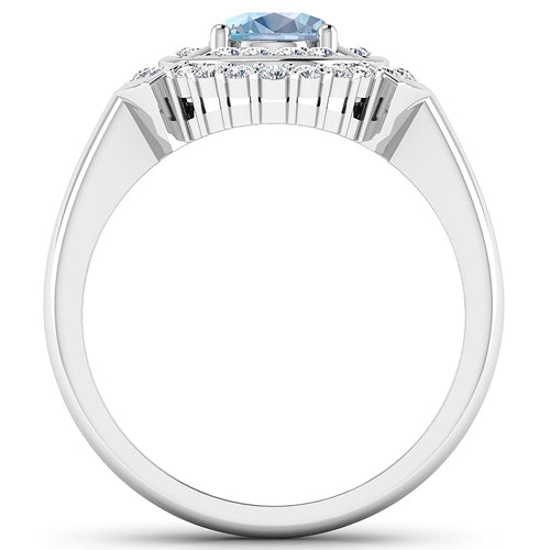 Bids.com 1.57 Carat Genuine Aquamarine and White Diamond 14K White Gold Ring Rings