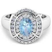 Bids.com 1.57 Carat Genuine Aquamarine and White Diamond 14K White Gold Ring Rings