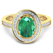 Bids.com 1.87 Carat Genuine Zambian Emerald and White Diamond 14K Yellow Gold Ring Rings