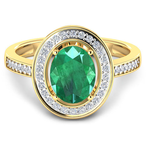 Bids.com 1.87 Carat Genuine Zambian Emerald and White Diamond 14K Yellow Gold Ring Rings