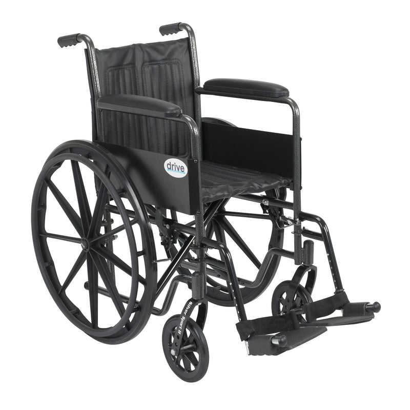 RIO Medical Supplies Silver Sport 2 Wheelchair, Non Removable Fixed Arms, Swing away Footrests, 18" Seat