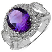 Bids.com 3.51 Carat Genuine Amethyst & White Topaz .925 Sterling Silver Ring Rings