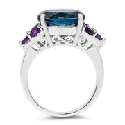 Bids.com 6.60 Carat Genuine London Blue Topaz & Amethyst .925 Sterling Silver Ring Rings