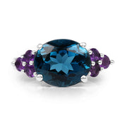Bids.com 6.60 Carat Genuine London Blue Topaz & Amethyst .925 Sterling Silver Ring Rings