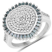 Bids.com 0.74 Carat Genuine White Diamond and Green Diamond .925 Sterling Silver Ring Rings