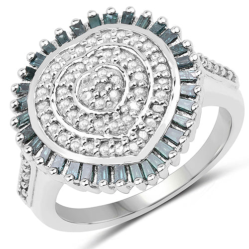 Bids.com 0.74 Carat Genuine White Diamond and Green Diamond .925 Sterling Silver Ring Rings