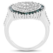 Bids.com 0.74 Carat Genuine White Diamond and Green Diamond .925 Sterling Silver Ring Rings